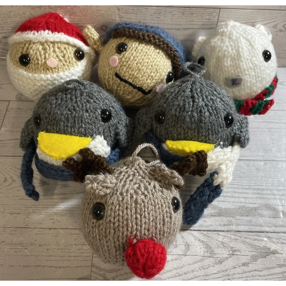 Hand Made Crochet Christmas Tree Ornaments Lot Of 6‎ Assorted Santa Elf Bear